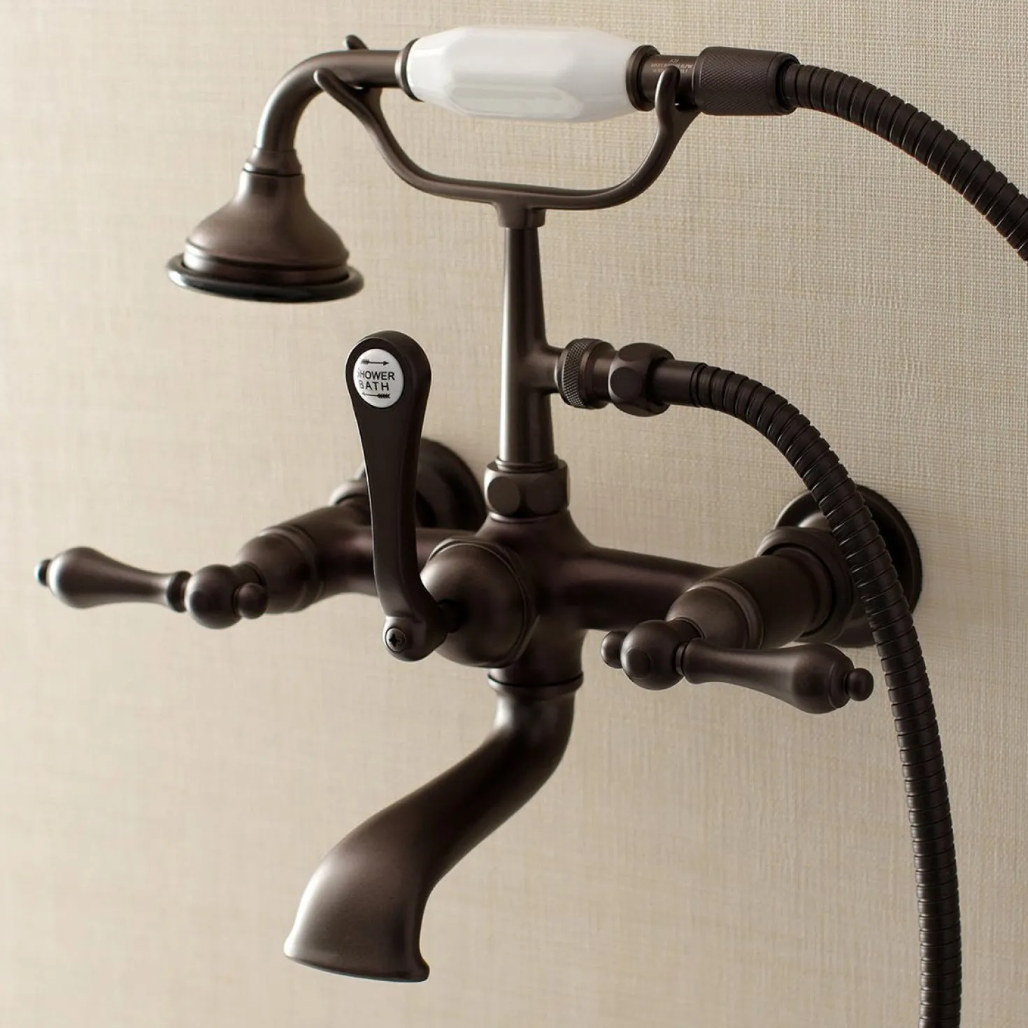 Kingston Brass AE551TX-P Aqua Vintage Wall Mount Tub Faucet with Hand Shower