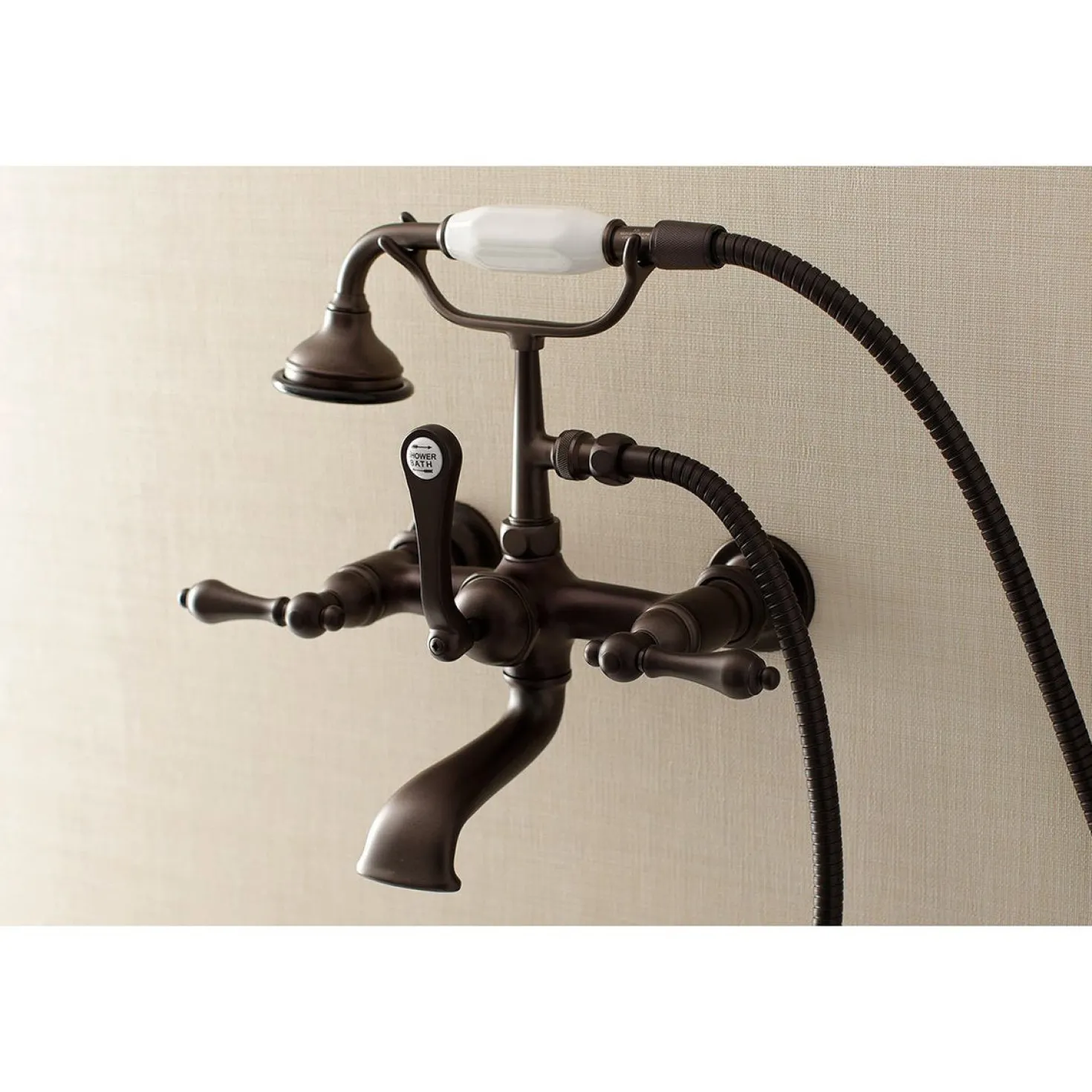 Kingston Brass AE551TX-P Aqua Vintage Wall Mount Tub Faucet with Hand Shower