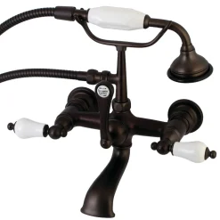 Kingston Brass AE553TX-P Aqua Vintage 7-Inch Wall Mount Tub Faucet with Hand Shower