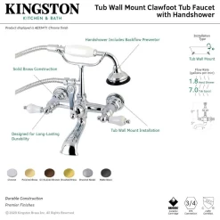 Kingston Brass AE553TX-P Aqua Vintage 7-Inch Wall Mount Tub Faucet with Hand Shower