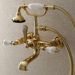 Kingston Brass AE553TX-P Aqua Vintage 7-Inch Wall Mount Tub Faucet with Hand Shower