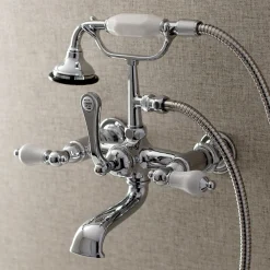 Kingston Brass AE553TX-P Aqua Vintage 7-Inch Wall Mount Tub Faucet with Hand Shower