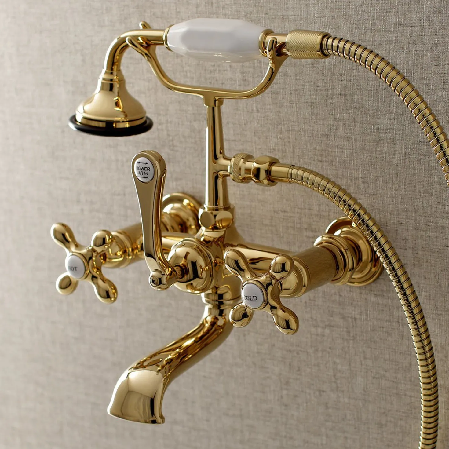 Kingston Brass AE557TX-P Aqua Vintage 7-Inch Wall Mount Tub Faucet with Hand Shower