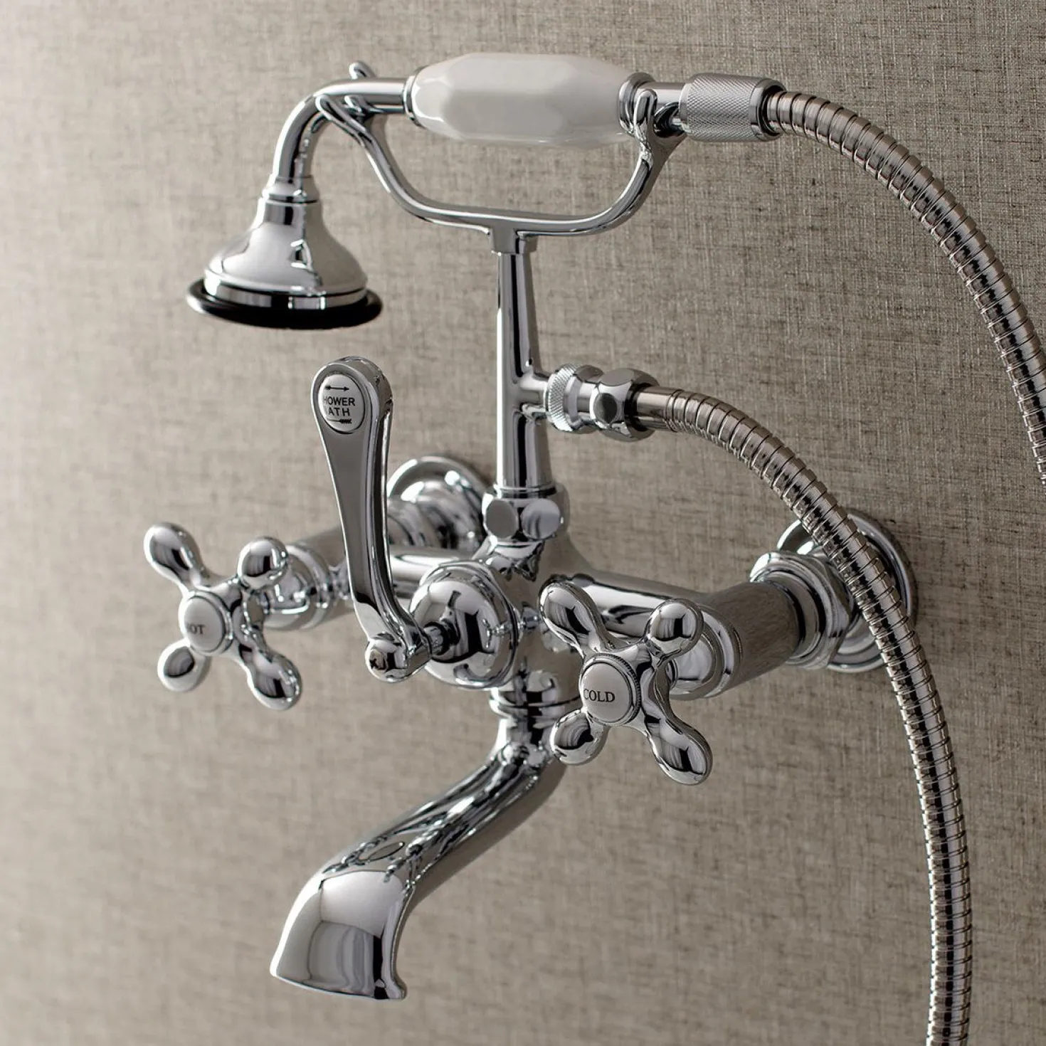 Kingston Brass AE557TX-P Aqua Vintage 7-Inch Wall Mount Tub Faucet with Hand Shower