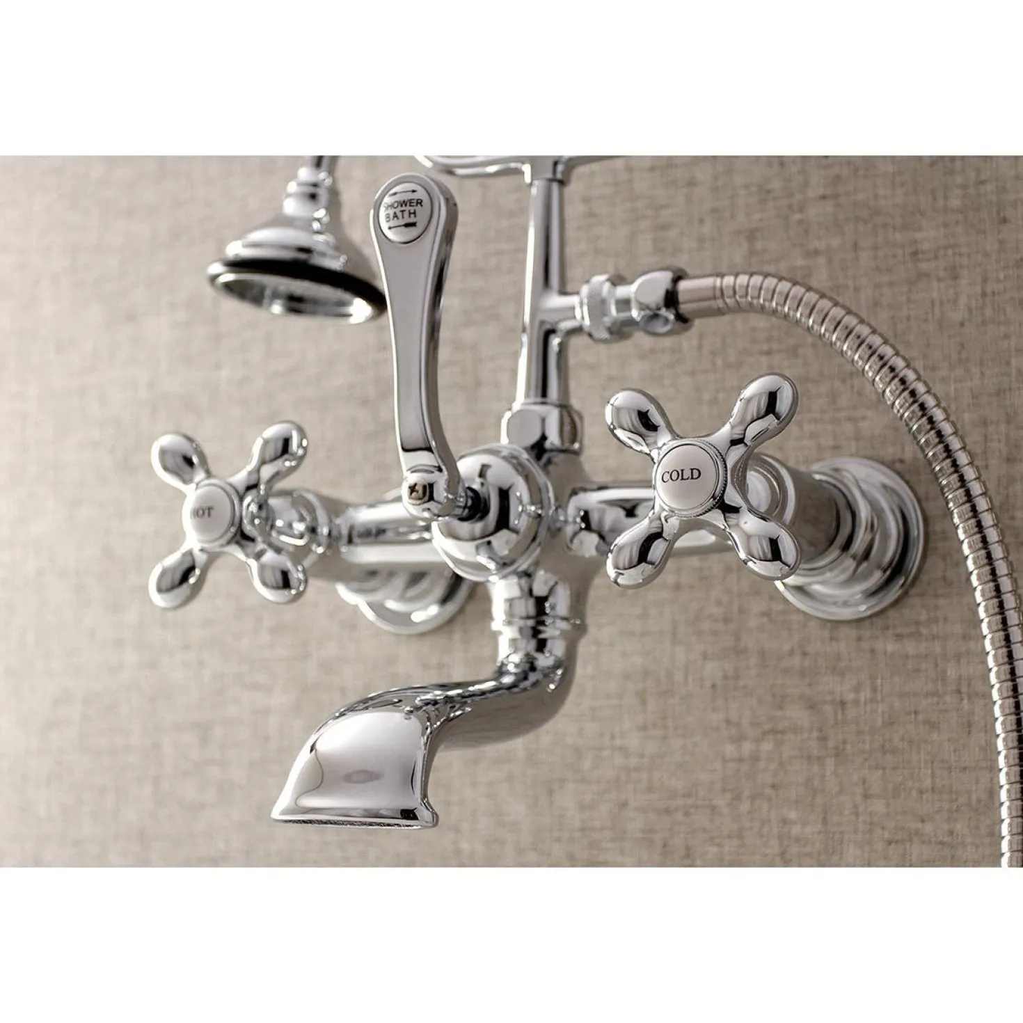 Kingston Brass AE557TX-P Aqua Vintage 7-Inch Wall Mount Tub Faucet with Hand Shower