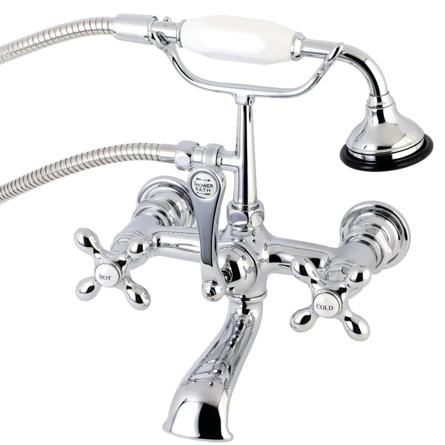 Kingston Brass AE557TX-P Aqua Vintage 7-Inch Wall Mount Tub Faucet with Hand Shower