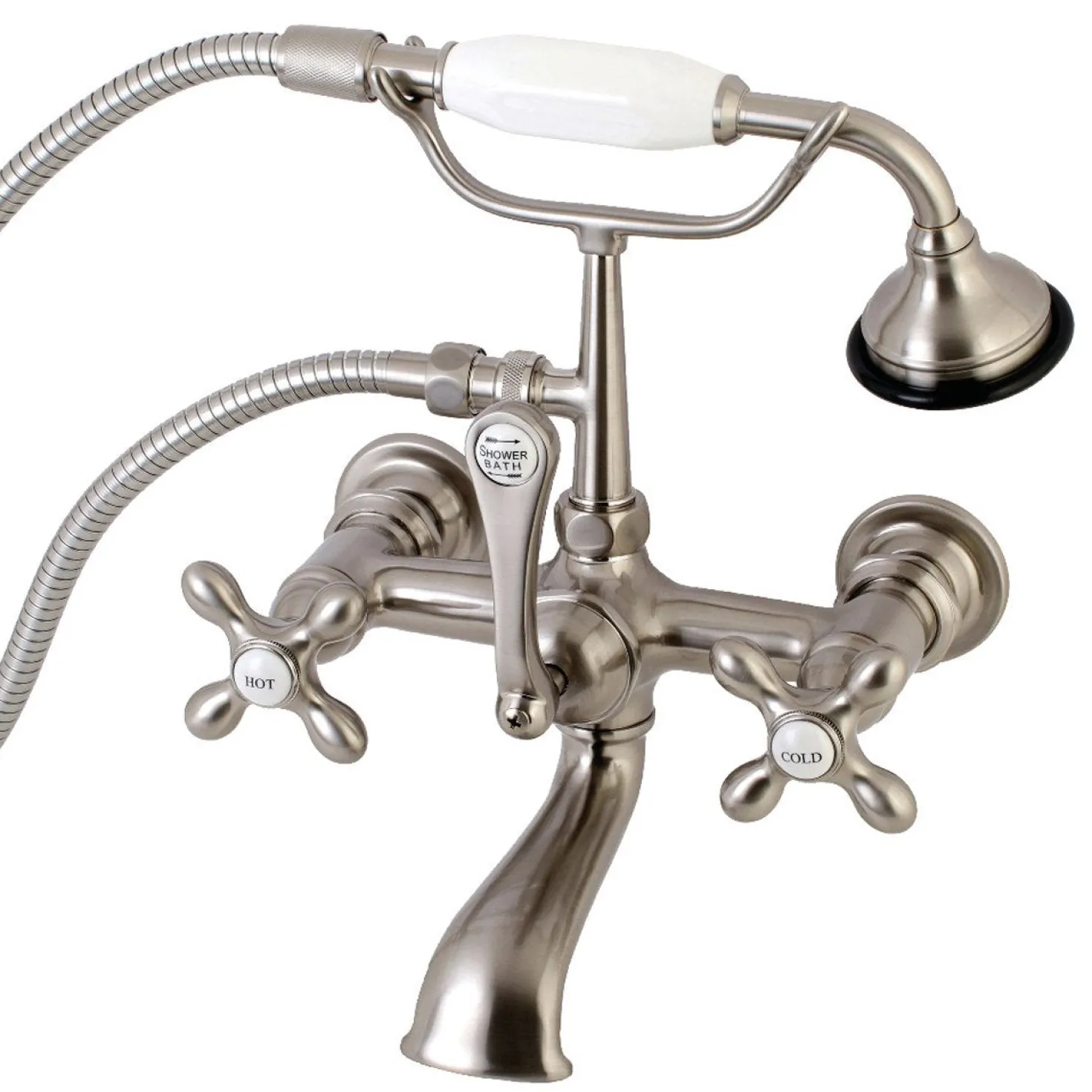 Kingston Brass AE557TX-P Aqua Vintage 7-Inch Wall Mount Tub Faucet with Hand Shower