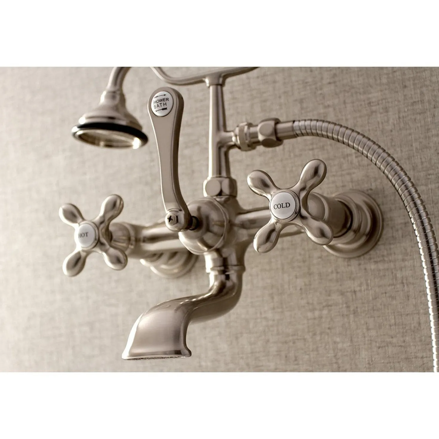 Kingston Brass AE557TX-P Aqua Vintage 7-Inch Wall Mount Tub Faucet with Hand Shower