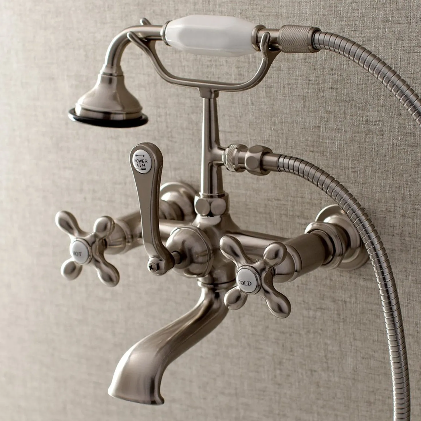 Kingston Brass AE557TX-P Aqua Vintage 7-Inch Wall Mount Tub Faucet with Hand Shower