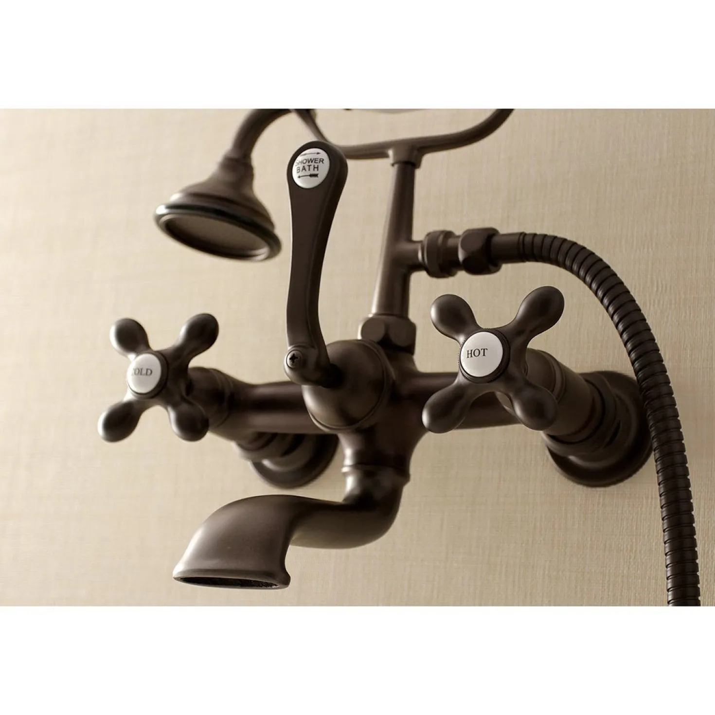 Kingston Brass AE557TX-P Aqua Vintage 7-Inch Wall Mount Tub Faucet with Hand Shower