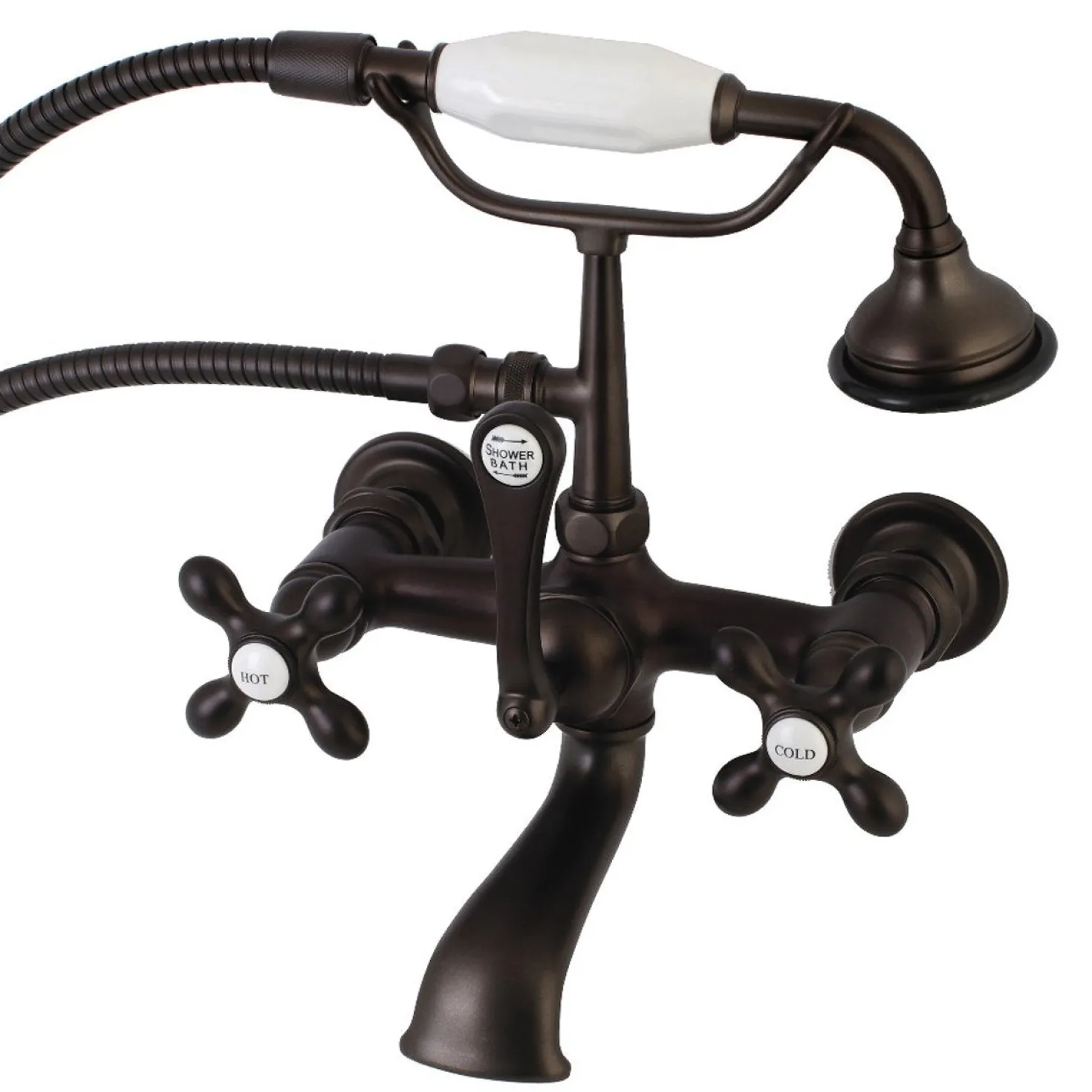 Kingston Brass AE557TX-P Aqua Vintage 7-Inch Wall Mount Tub Faucet with Hand Shower