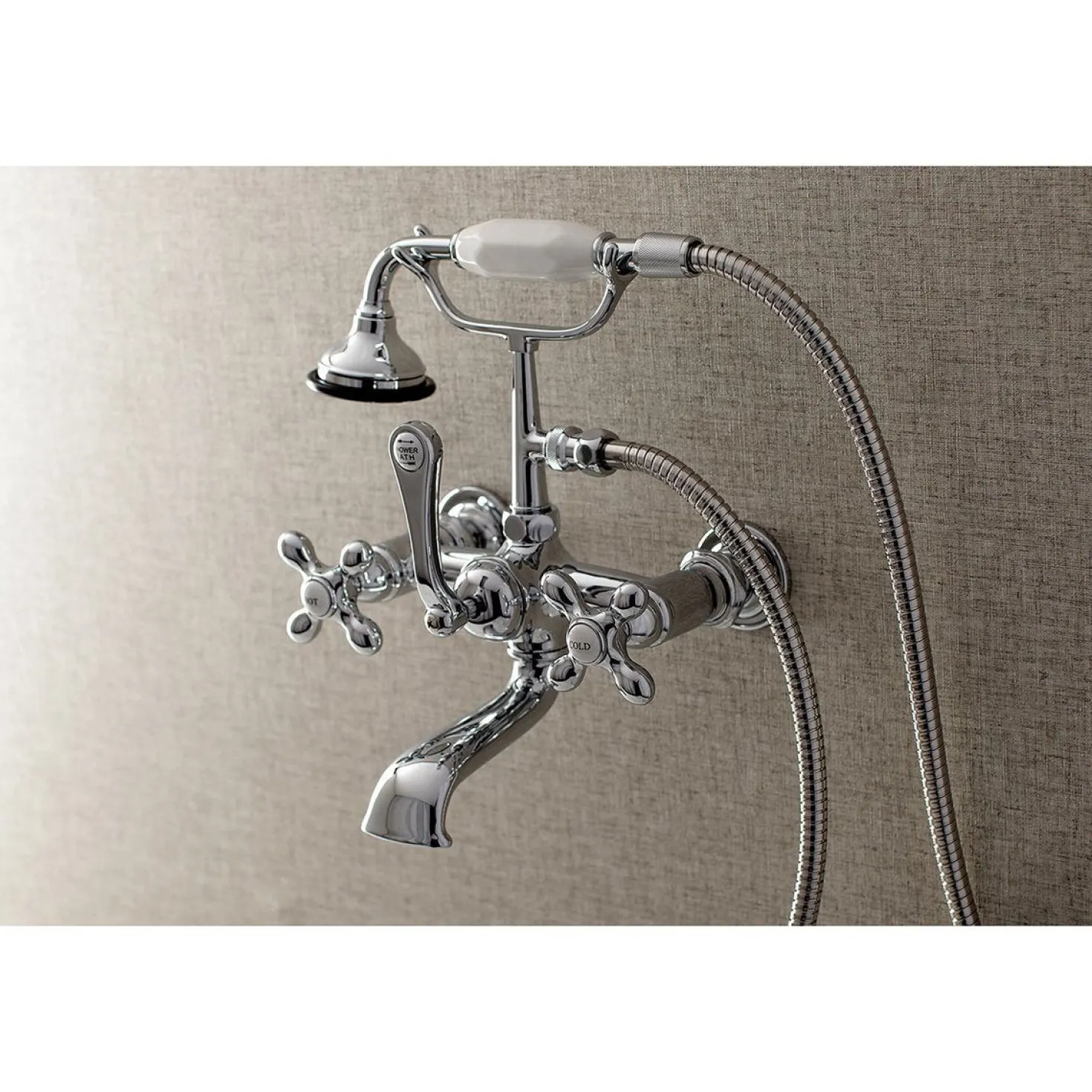 Kingston Brass AE557TX-P Aqua Vintage 7-Inch Wall Mount Tub Faucet with Hand Shower