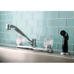 Kingston Brass Americana Twin Acrylic Handle 8" Kitchen Faucet with Non-Metallic Sprayer in Polished Chrome