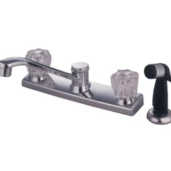 Kingston Brass Americana Twin Acrylic Handle 8" Kitchen Faucet with Non-Metallic Sprayer