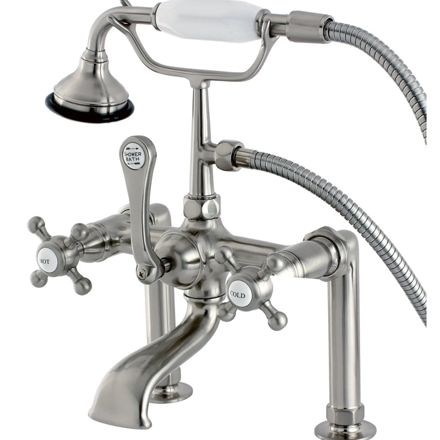 Kingston Brass Aqua Eden AE103T8BX English Country Deck Mount Clawfoot Tub Faucet in Satin Nickel