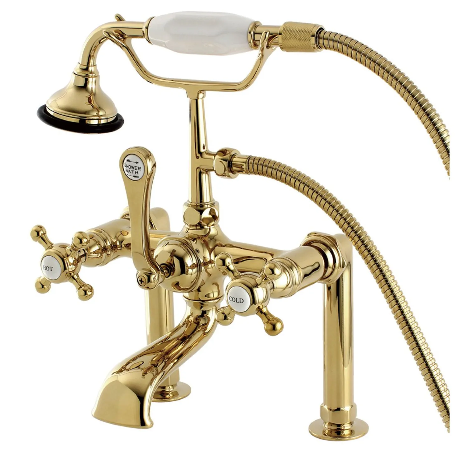 Kingston Brass Aqua Eden AE103T2BX English Country Deck Mount Clawfoot Tub Faucet in Polished Brass