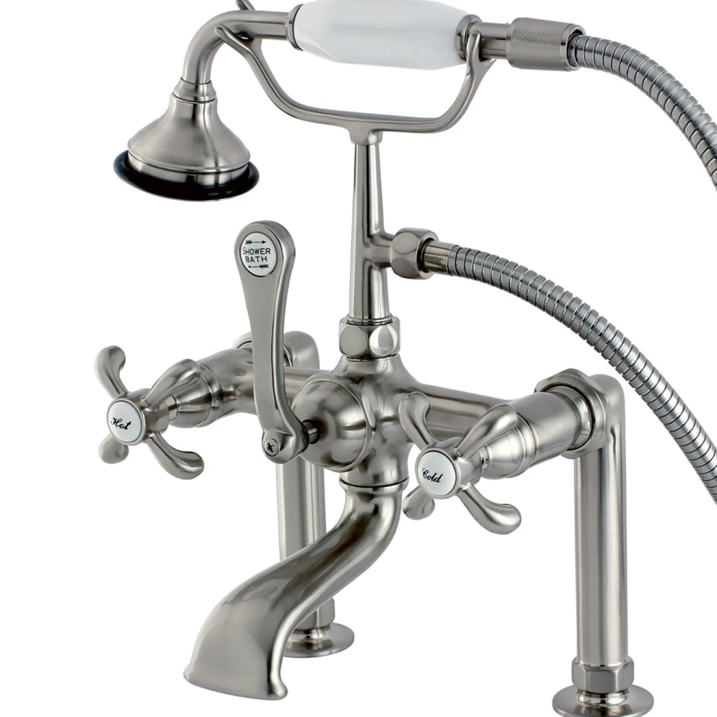 Kingston Brass Aqua Eden AE103T8TX French Country Deck Mount Clawfoot Tub Faucet in Satin Nickel
