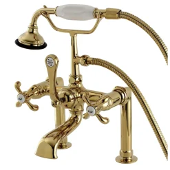 Kingston Brass Aqua Eden AE103T2TX French Country Deck Mount Clawfoot Tub Faucet in Polished Brass