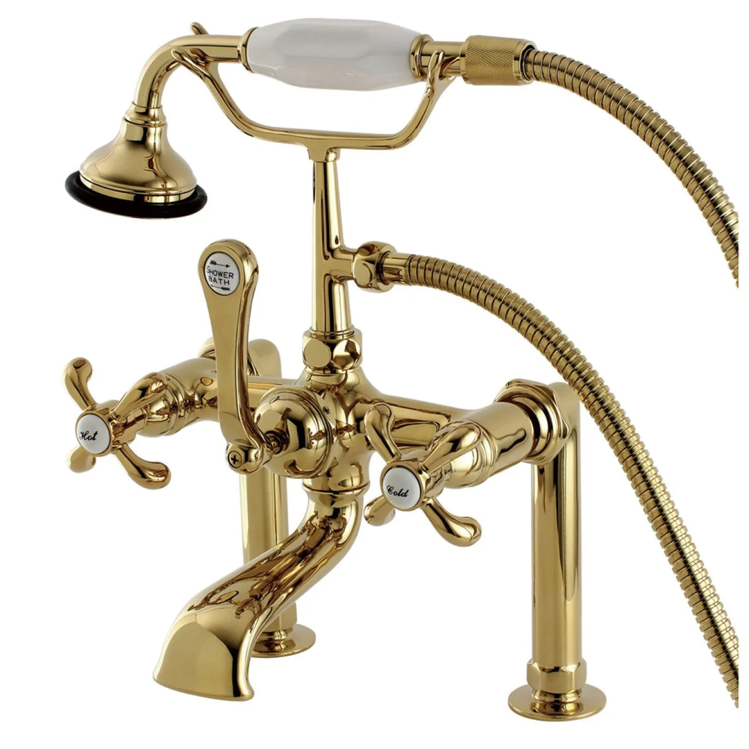 Kingston Brass Aqua Eden AE103T2TX French Country Deck Mount Clawfoot Tub Faucet in Polished Brass