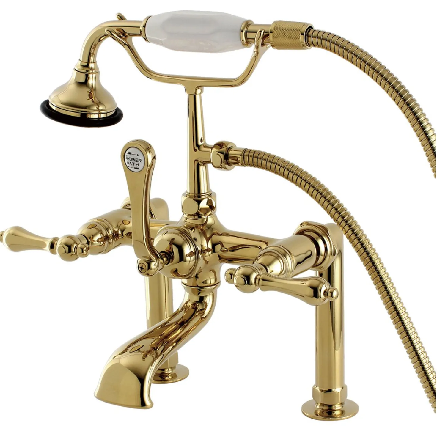 Kingston Brass Aqua Eden AE103T2 Vintage Deck Mount Clawfoot Tub Faucet in Polished Brass