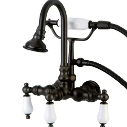 Kingston Brass Aqua Eden Vintage Wall Mount Clawfoot Tub Faucet with Porcelain Lever Handle