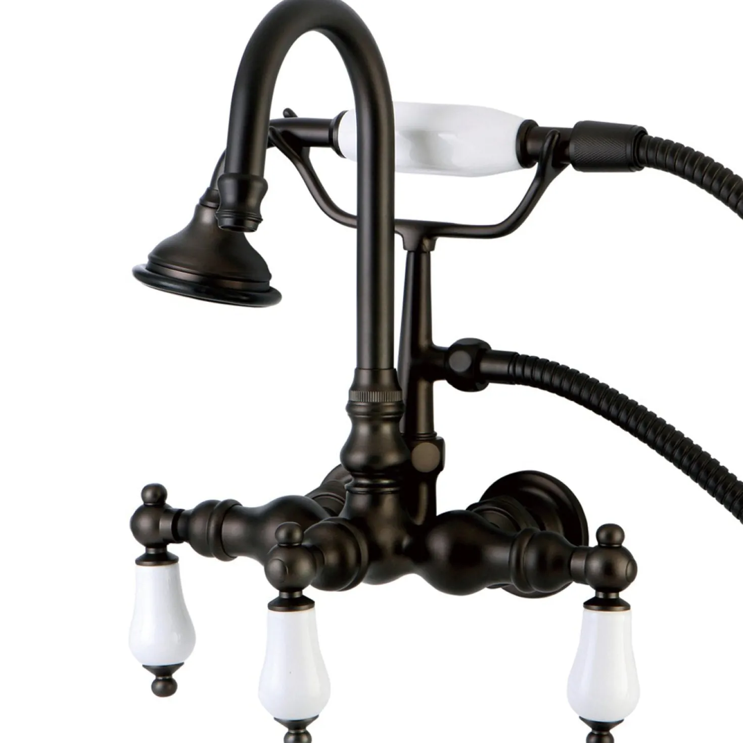 Kingston Brass Aqua Eden Vintage Wall Mount Clawfoot Tub Faucet with Porcelain Lever Handle