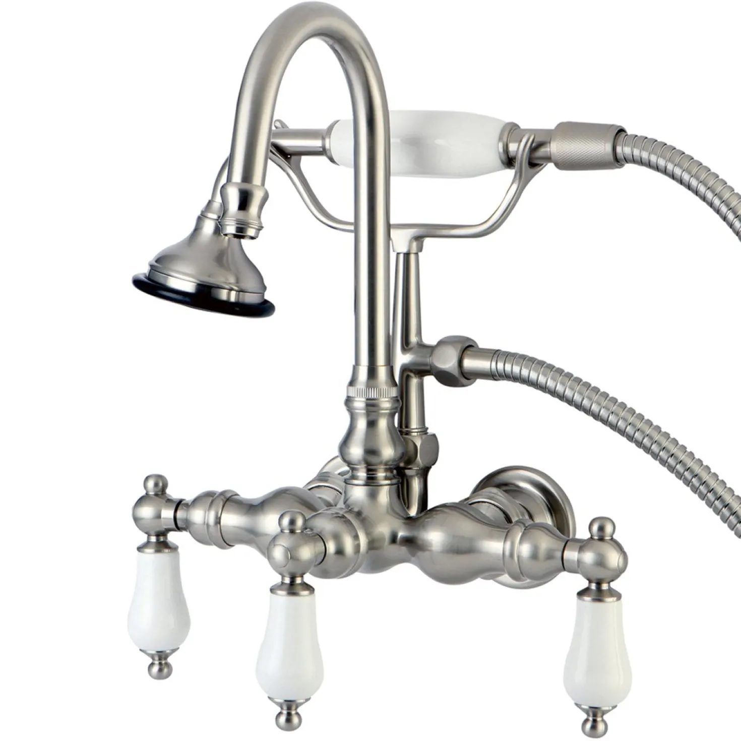 Kingston Brass Aqua Eden Vintage Wall Mount Clawfoot Tub Faucet with Porcelain Lever Handle