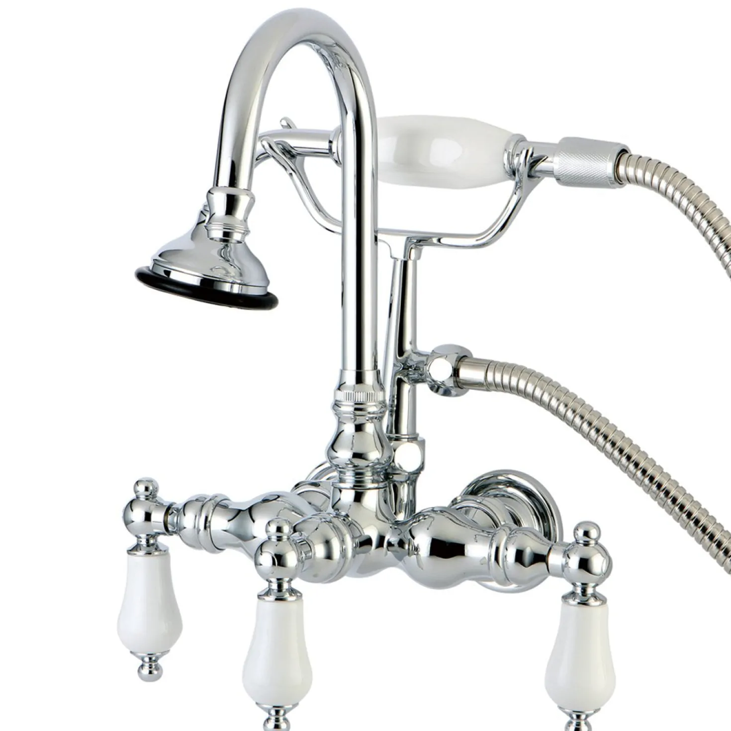 Kingston Brass Aqua Eden Vintage Wall Mount Clawfoot Tub Faucet with Porcelain Lever Handle