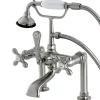 Kingston Brass Aqua Eden Vintage Deck Mount Clawfoot Tub Faucet with Metal Cross Handle