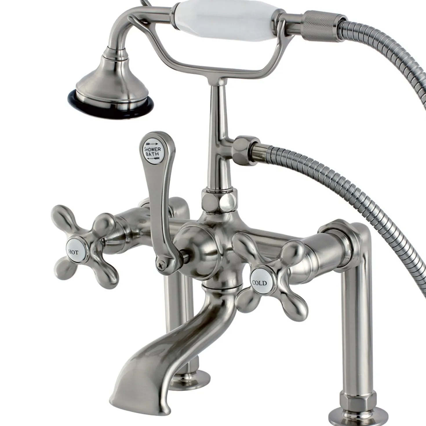 Kingston Brass Aqua Eden Vintage Deck Mount Clawfoot Tub Faucet with Metal Cross Handle
