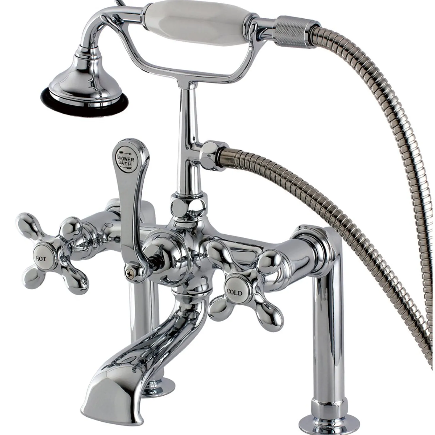 Kingston Brass Aqua Eden Vintage Deck Mount Clawfoot Tub Faucet with Metal Cross Handle