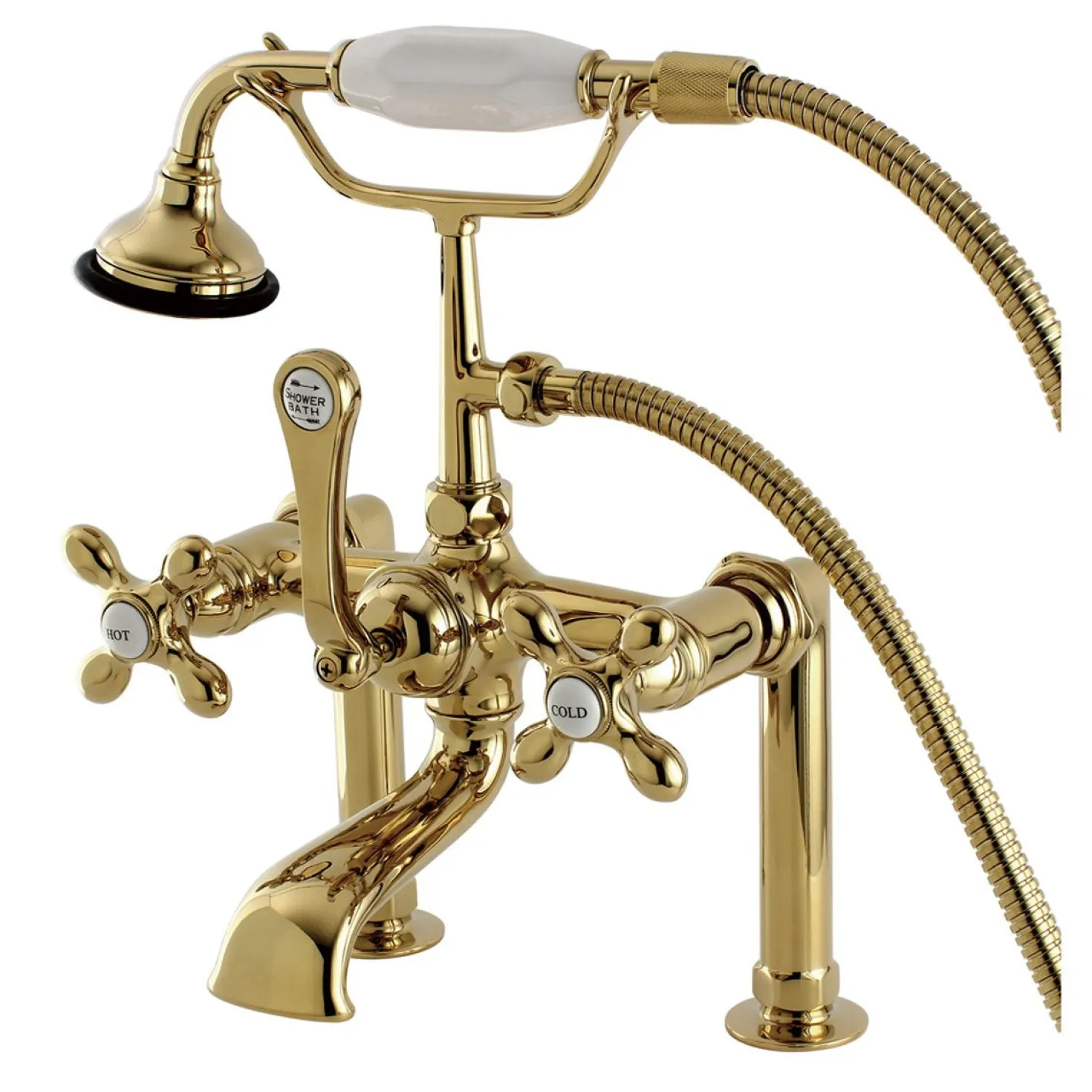 Kingston Brass Aqua Eden Vintage Deck Mount Clawfoot Tub Faucet with Metal Cross Handle