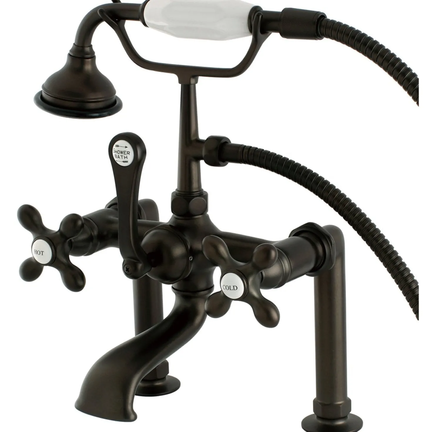 Kingston Brass Aqua Eden Vintage Deck Mount Clawfoot Tub Faucet with Metal Cross Handle