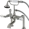 Kingston Brass Aqua Eden Vintage Deck Mount Clawfoot Tub Faucet with Porcelain Lever Handle