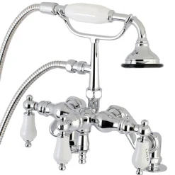 Kingston Brass Aqua Vintage 3-3/8" Adjustable Deck Mount Tub Faucet with Hand Shower in Polished Chrome