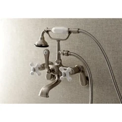 Kingston Brass Aqua Vintage 2-Hole Wall Mount Clawfoot Tub Faucet with Hand Shower