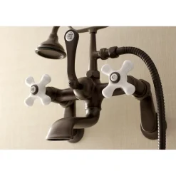 Kingston Brass Aqua Vintage 2-Hole Wall Mount Clawfoot Tub Faucet with Hand Shower
