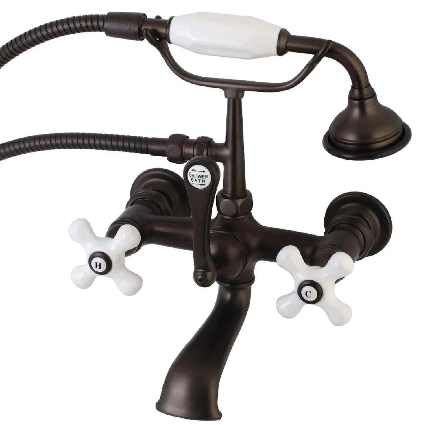 Kingston Brass Aqua Vintage 7-Inch Wall Mount Tub Faucet with Hand Shower