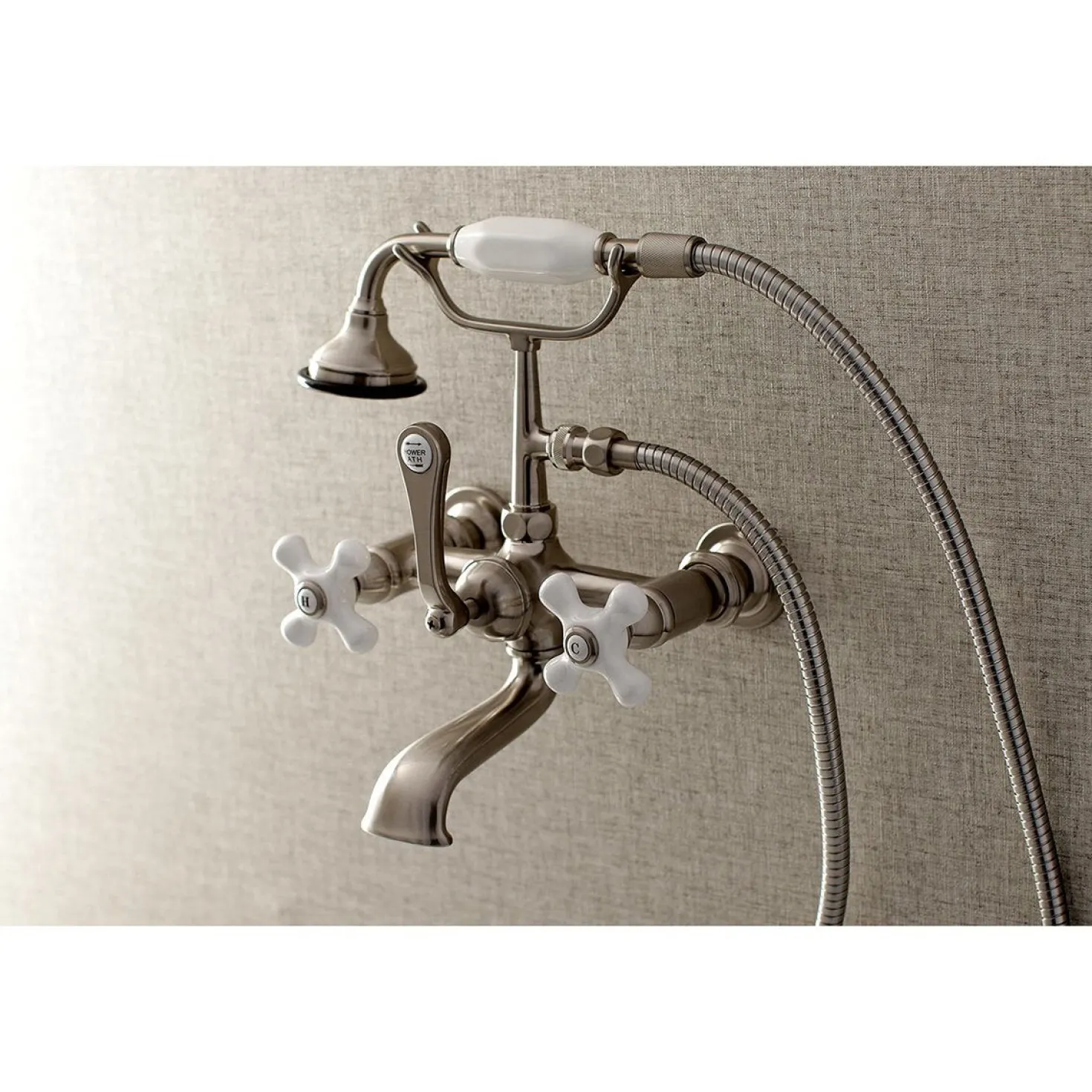 Kingston Brass Aqua Vintage 7-Inch Wall Mount Tub Faucet with Hand Shower