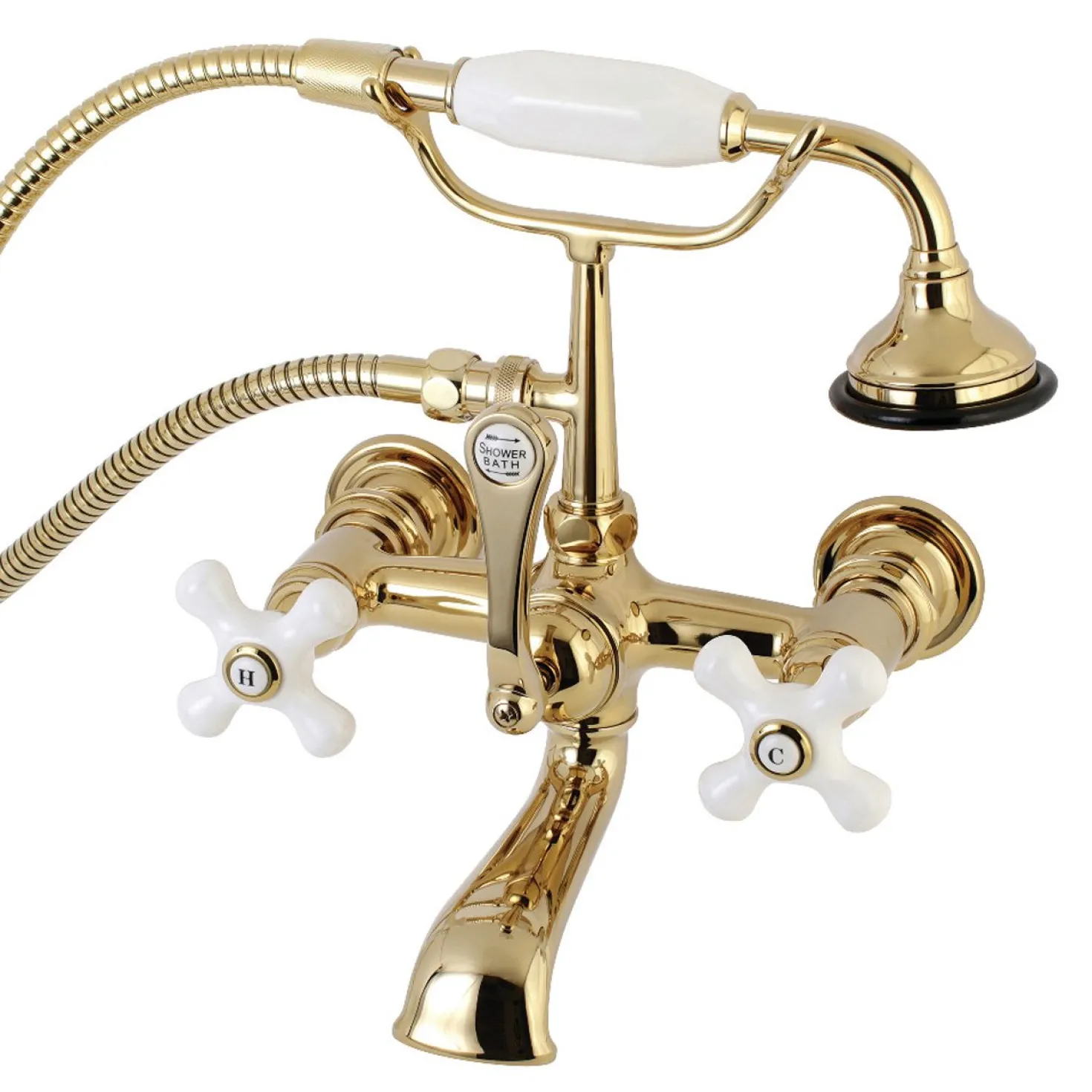 Kingston Brass Aqua Vintage 7-Inch Wall Mount Tub Faucet with Hand Shower