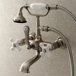 Kingston Brass Aqua Vintage 7-Inch Wall Mount Tub Faucet with Hand Shower