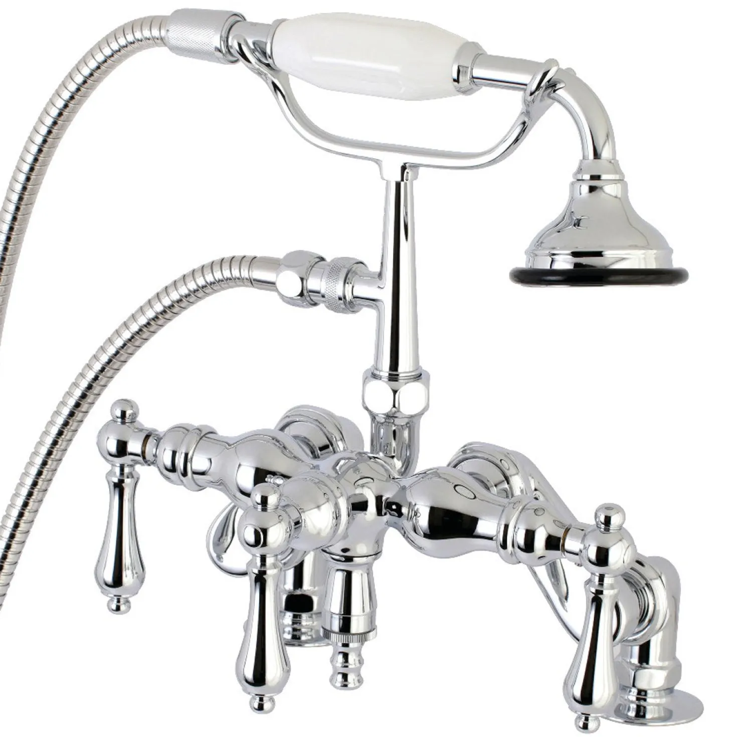 Kingston Brass Aqua Vintage 3-3/8-Inch Adjustable Deck Mount Tub Faucet with Hand Shower in Polished Chrome
