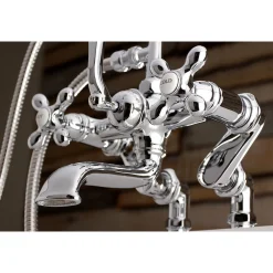Kingston Brass Aqua Vintage 7-Inch Adjustable Clawfoot Tub Faucet with Hand Shower in Polished Chrome
