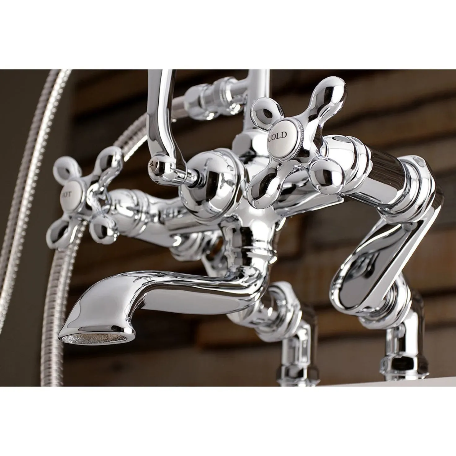 Kingston Brass Aqua Vintage 7-Inch Adjustable Clawfoot Tub Faucet with Hand Shower in Polished Chrome