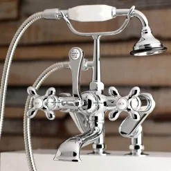 Kingston Brass Aqua Vintage 7-Inch Adjustable Clawfoot Tub Faucet with Hand Shower in Polished Chrome