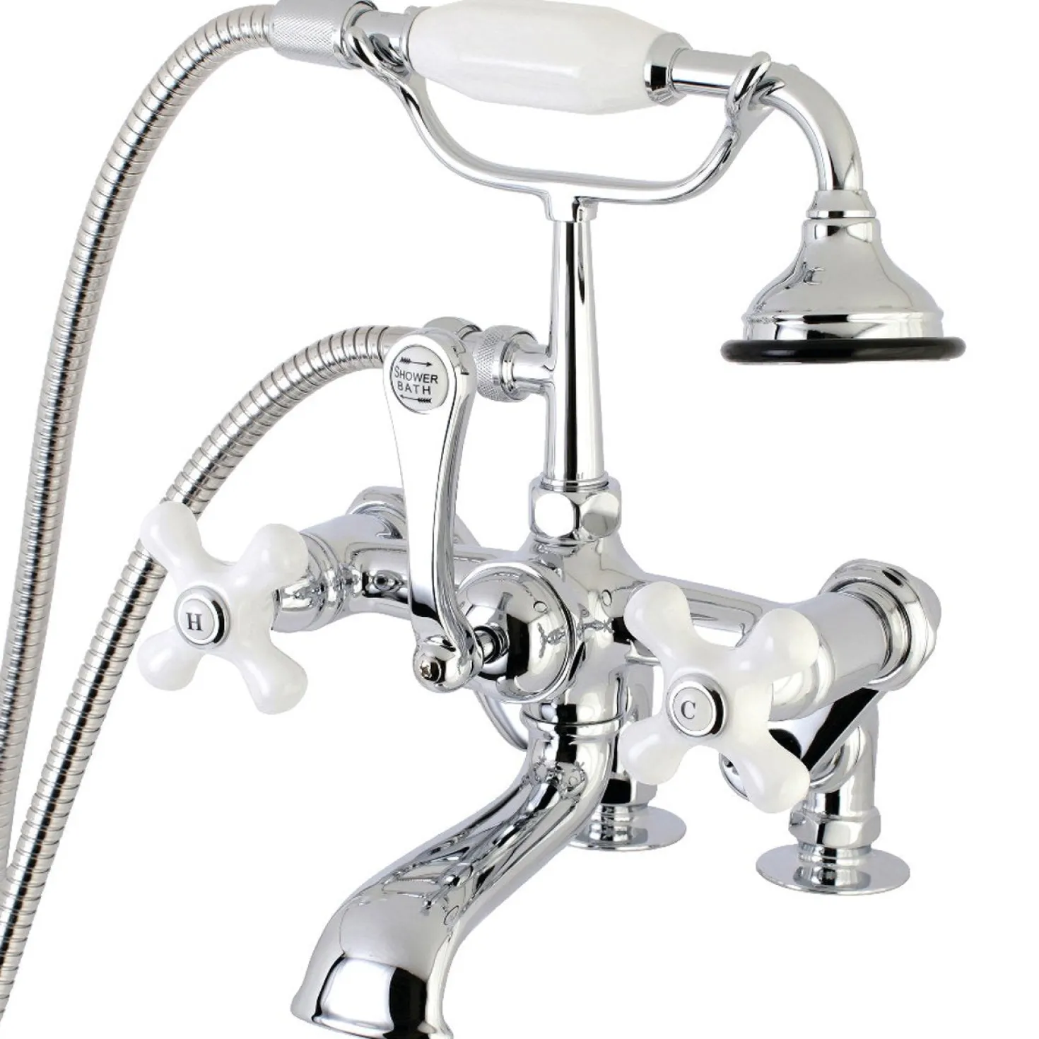 Kingston Brass Aqua Vintage 7-Inch Tub Faucet with Hand Shower in Polished Chrome
