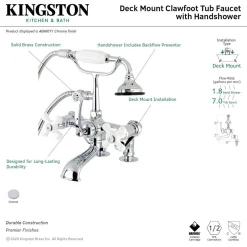 Kingston Brass Aqua Vintage 7-Inch Tub Faucet with Hand Shower in Polished Chrome