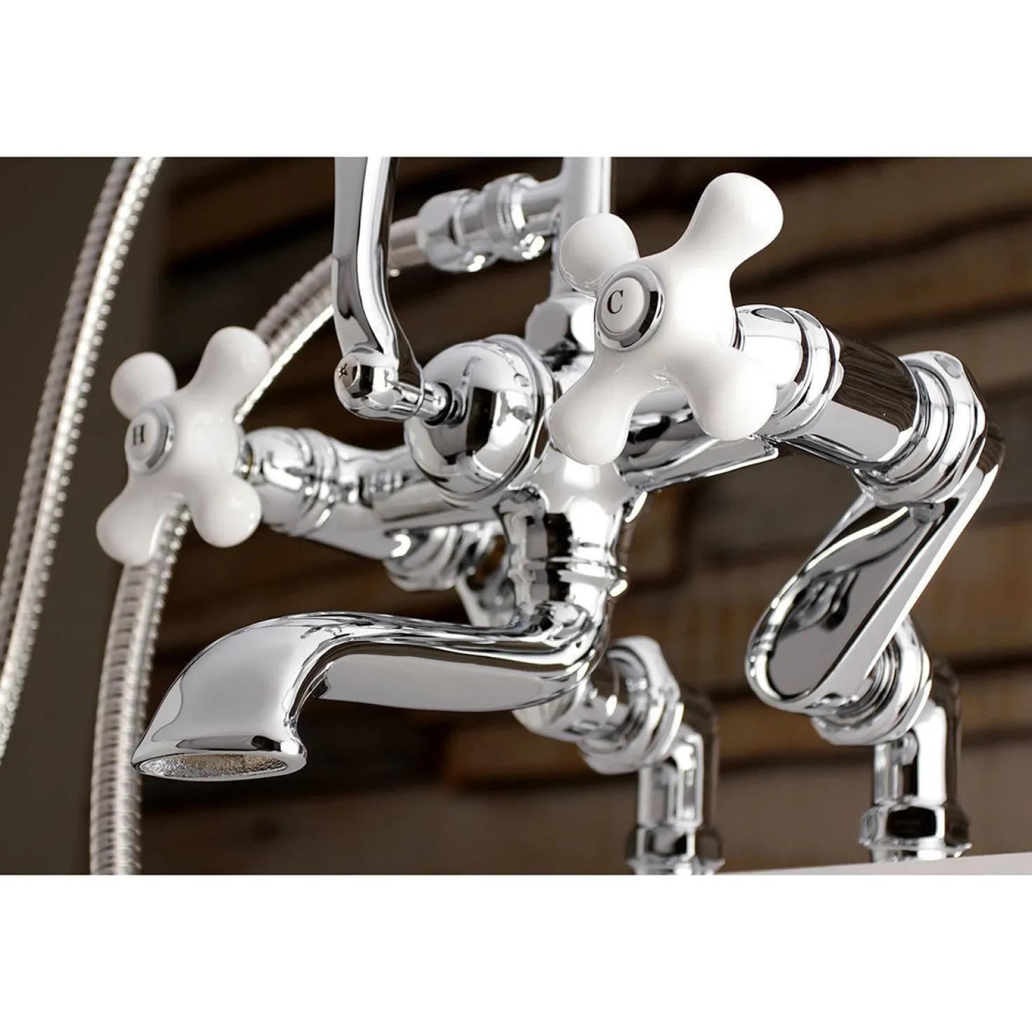 Kingston Brass Aqua Vintage 7-Inch Tub Faucet with Hand Shower in Polished Chrome
