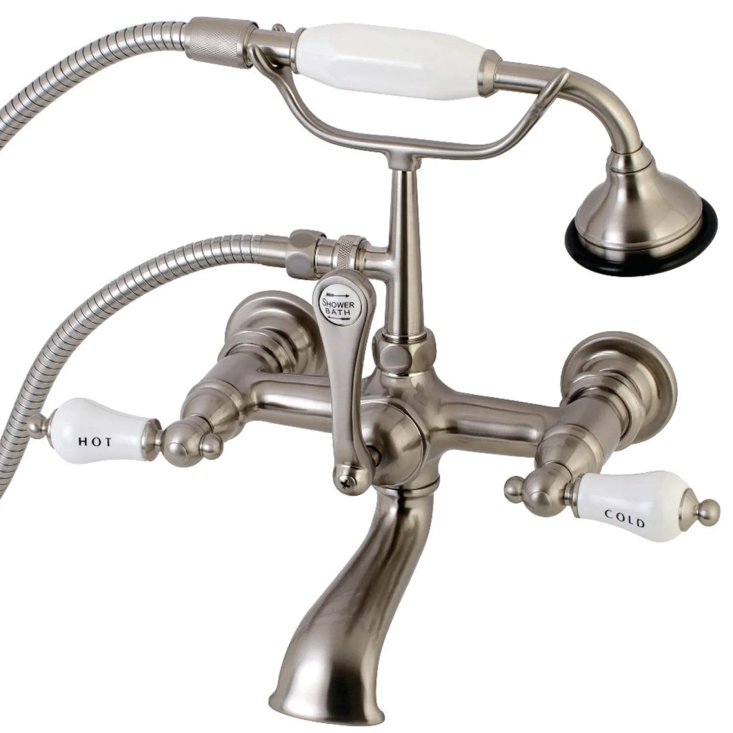 Kingston Brass Aqua Vintage Wall Mount Tub Faucet with Hand Shower