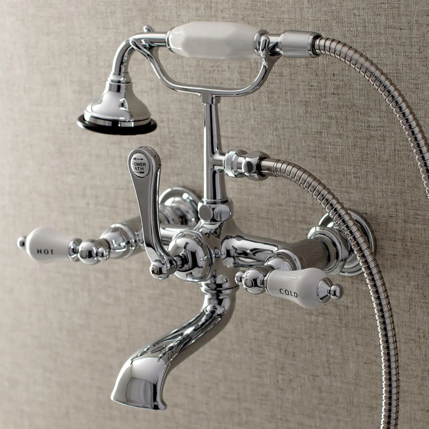 Kingston Brass Aqua Vintage Wall Mount Tub Faucet with Hand Shower